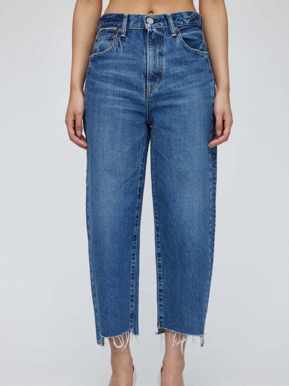 Moussy Mid-Blue Cropped High-Rise Jeans